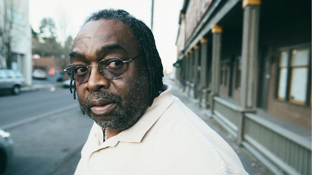 Close up of Black man wearing glasses